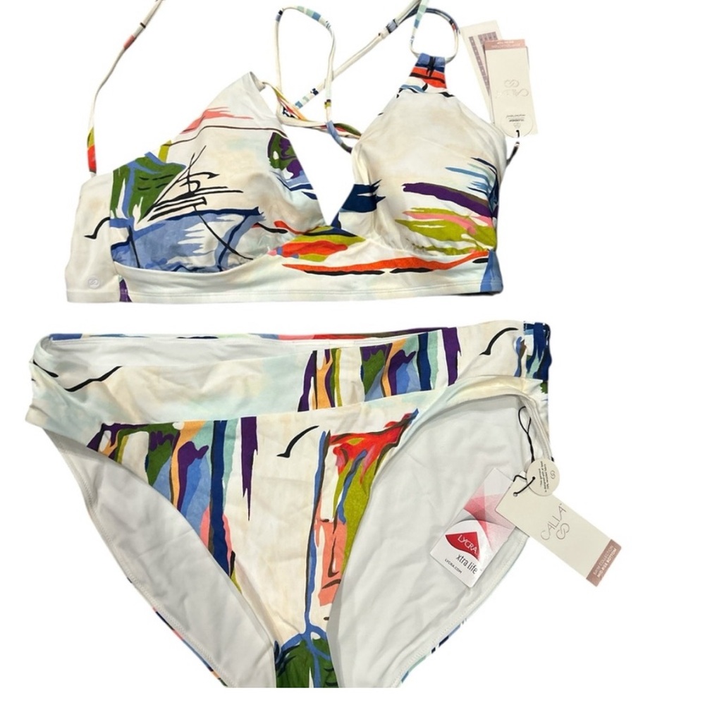 Calla by Carrie Underwood Abstract Print Bikini Set XXS Multi Color Two Piece